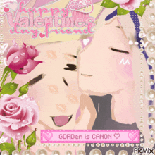 a valentine 's day greeting card with a couple kissing and the words gorden is canon