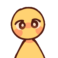 a cartoon drawing of a yellow duck with big eyes and blush on its cheeks