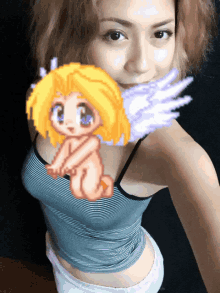 a pixel art of a girl with wings and a cupid behind her