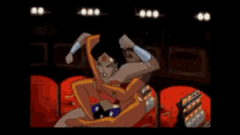 a cartoon of a man standing in front of a crowd in an arena