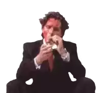 a man in a suit and tie with blood on his face