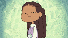 a cartoon drawing of a girl with long hair making a face