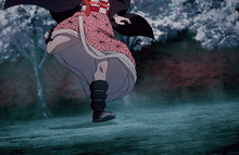 a girl in a kimono is running in a field