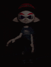 a cartoon character with purple eyes and a black shirt that says adidas