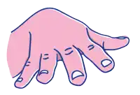 a cartoon drawing of a pink hand with a blue outline of the fingers