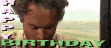 a man 's face is shown with the words happy birthday behind him