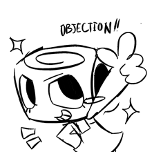 a black and white drawing of a cup with the word objection written on it