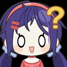 a girl with a question mark on her head