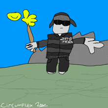 a drawing of a person wearing a black shirt that says zero team