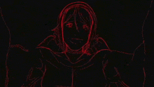 a drawing of a woman 's face with red lights coming out of her eyes