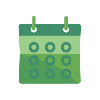 a green calendar with circles on it is shown