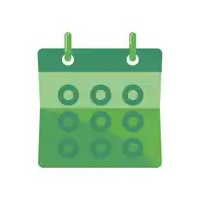 a green calendar with circles on it is shown
