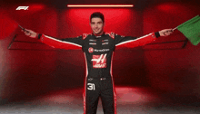 a man in a black and red outfit with the number 31