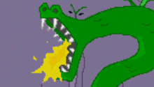 a pixel art of a green dragon with a yellow flame coming out of it 's mouth