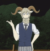 a cartoon character with horns and a beard is waving