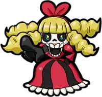 a cartoon drawing of a skeleton girl in a red dress