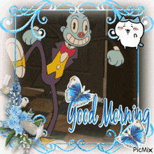 a picture of a cartoon character with the words good morning on it