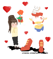 a drawing of a girl holding a flower and a man holding a heart