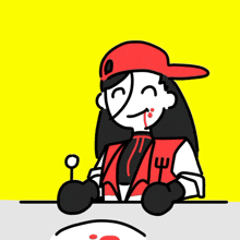 a cartoon drawing of a person with a fork and knife