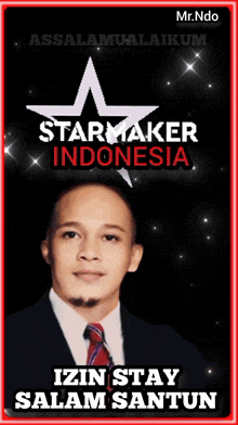 a poster for starmaker indonesia with a man in a suit