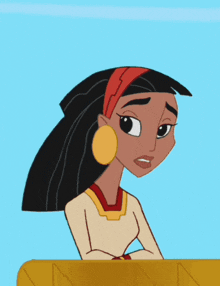 a cartoon of a girl with a red headband and earrings