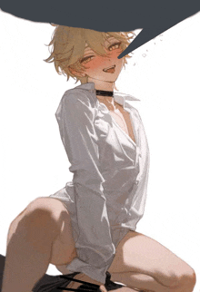 a drawing of a girl with a choker and a white shirt
