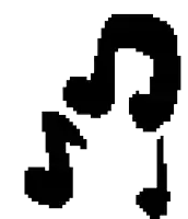 a pixel art silhouette of a music note and headphones .