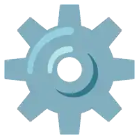a blue gear with a circle in the middle on a white background