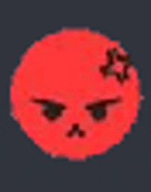 a red smiley face with a star on it 's forehead .