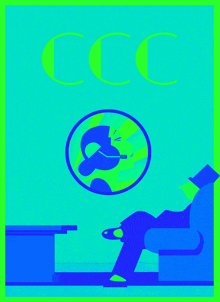 an illustration of a person reading a book with the letters ccc on the top