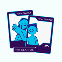 a cartoon illustration of two people giving each other a high five from team clarios