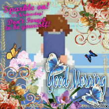 a greeting card that says good morning with flowers and butterflies