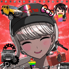 a picture of a girl with a skull on her hat and the number 70 on it