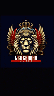 a picture of a lion with a crown and wings says legendary music