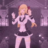 a girl in a white and black outfit is dancing