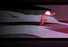 a cartoon drawing of a person with a white head and red legs