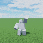 a white roblox character is standing in a field