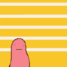 a pixel art of two ghosts , one pink and one orange , standing next to each other on a yellow background .