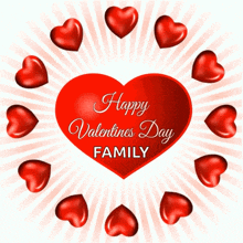 a happy valentine 's day family card with hearts around it