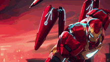 a drawing of a man in a red suit that says iron man on it