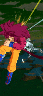 a cartoon character with red hair is flying through the air with a rocket in his hand