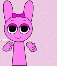 a pink cartoon rabbit with a bow on its head .