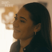 a woman with saint-pierre written on her face