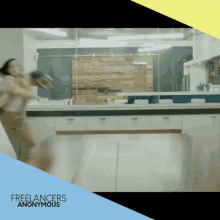 an advertisement for freelancers anonymous shows a woman throwing a frisbee
