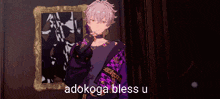 a pixel art of a man with the words adokoga bless u on the bottom right