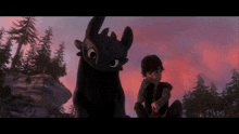hiccup and toothless from how to train your dragon sitting next to each other