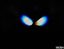 a black background with a rainbow of colors and the word mosh at the bottom