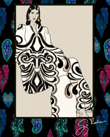 a black and white drawing of a woman with the signature s.i. rodriguez