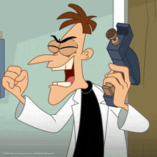 a cartoon character from disney enterprises inc. is holding a microscope