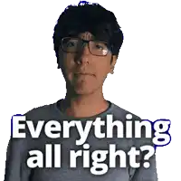 a man wearing glasses and a gray shirt says everything all right